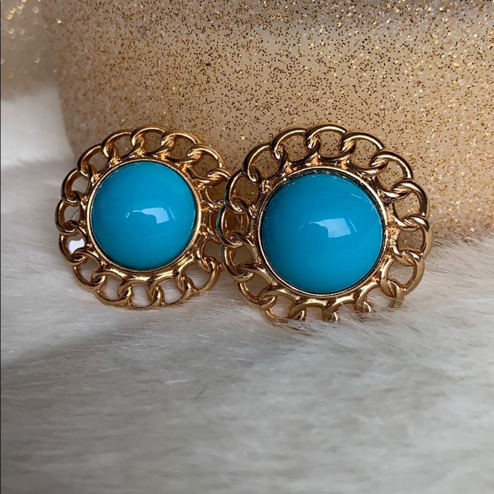 Turquoise and gold chain link Earrings